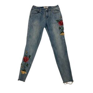 PacSun Women’s Waist 26 Super Stretch Ankle Jegging Blue Jeans Floral Embroidery